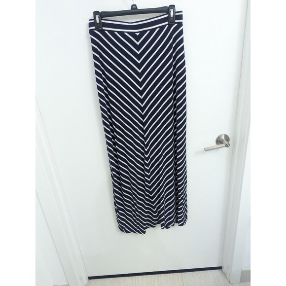 Navy Blue And White Chevron Stripe Maxi Skirt XS Ann Taylor LOFT - Picture 2 of 4